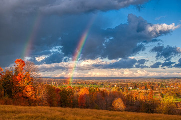 Beautiful Double Rainbow Over Countryside In Northwest Pennsylvania Venango Valley View