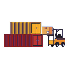 Canvas Print - Warehouse and shipping forklift with cargo blue lines