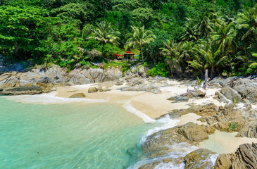 Freedom beach, Phuket, Thailand - Tropical island with white paradise sand beach and turquoise clear water and granite stones