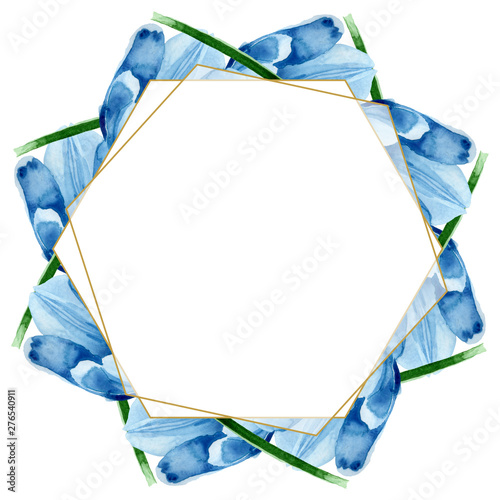 Blue tulip floral botanical flowers. Watercolor background illustration set. ...