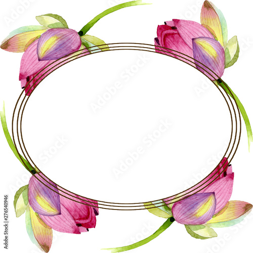 Pink lotus floral botanical flowers. Watercolor background illustration set. ...