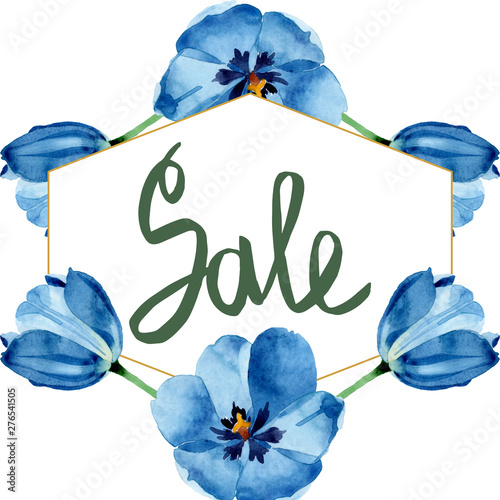 Blue tulip floral botanical flowers. Watercolor background illustration set. ...