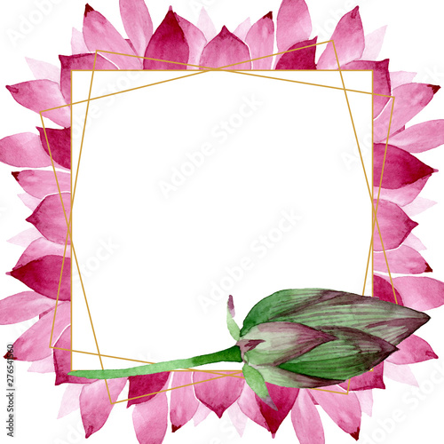 Pink lotus floral botanical flowers. Watercolor background illustration set. ...