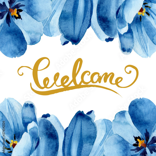 Blue tulip floral botanical flowers. Watercolor background illustration set. ...