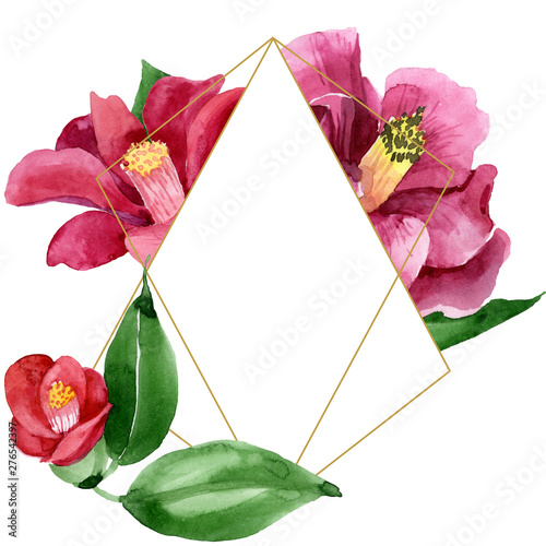 Red camelia floral botanical flower. Watercolor background illustration set. ...