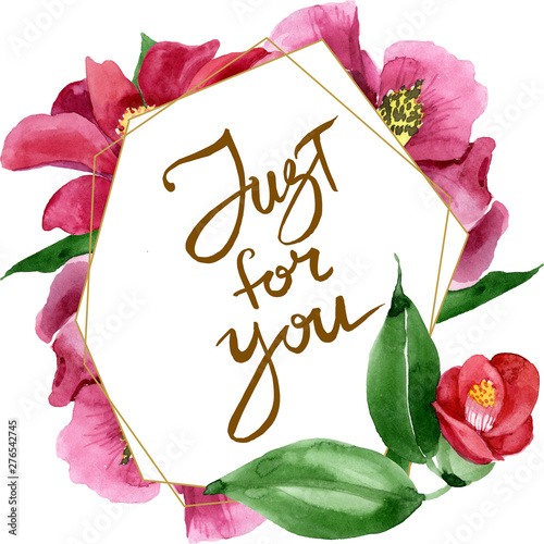 Red camelia floral botanical flower. Watercolor background illustration set. ...