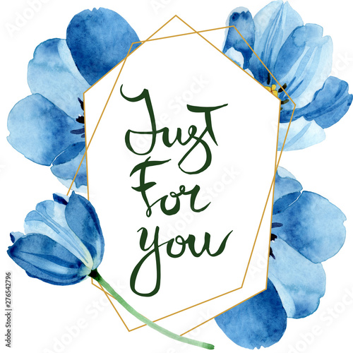 Blue tulip floral botanical flowers. Watercolor background illustration set. ...