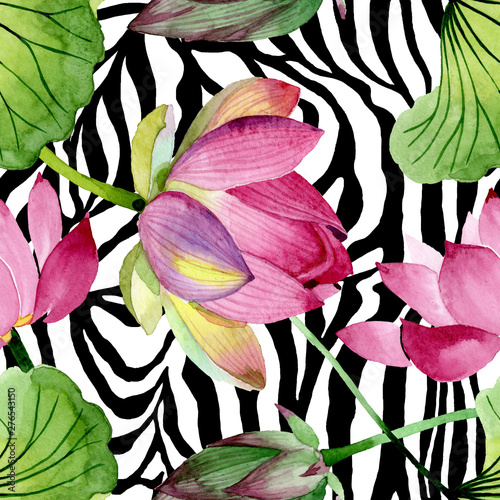 Pink lotus floral botanical flowers. Watercolor background illustration set. ...