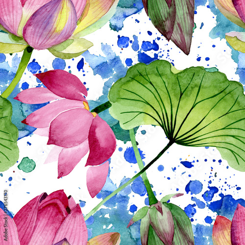 Pink lotus floral botanical flowers. Watercolor background illustration set. ...