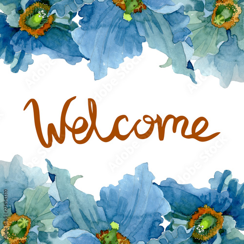 Blue poppy floral botanical flowers. Watercolor background illustration set. ...