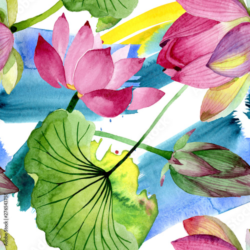 Pink lotus floral botanical flowers. Watercolor background illustration set. ...