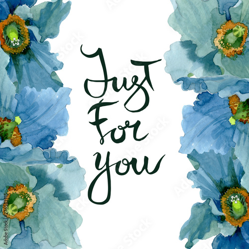 Blue poppy floral botanical flowers. Watercolor background illustration set. ...