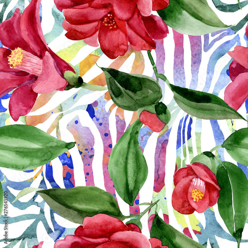 Red camelia floral botanical flower. Watercolor background illustration set. ...