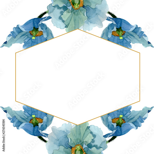 Blue poppy floral botanical flowers. Watercolor background illustration set. ...