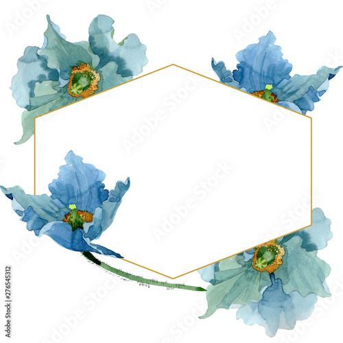 Blue poppy floral botanical flowers. Watercolor background illustration set. ...