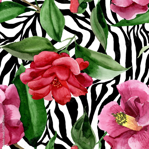Red camelia floral botanical flower. Watercolor background illustration set. ...