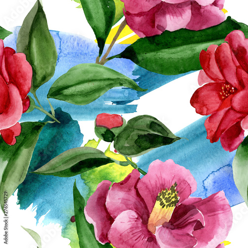 Red camelia floral botanical flower. Watercolor background illustration set. ...