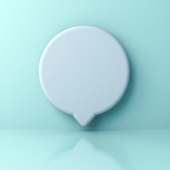 Poster - Blank white round social media notification or speech bubble sign pin isolated on light green blue pastel color wall background with shadow 3D rendering