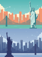 Statue Of Liberty Banner Set. World Landmark. American Symbol. New York City. Vector