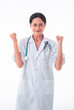 © otello-stpdc - Asia female Doctor with stethoscope are excited isolated on white. Metaphor to medical, healthcare, doctor, clinical, checkup, hospital concept.