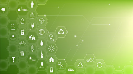green business template and background for sustainability concept with flat icons