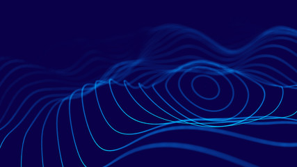 Poster - Wave 3d. 3D blue glowing abstract background. Abstract background with a dynamic wave. Big data visualization. 3d rendering.