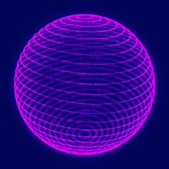 Wall Mural - Abstract blue 3d sphere. Sphere with twist lines. Glowing lines twisting Logo design. Outer space object. Futuristic technology style. Sphere particles. 3d rendering.