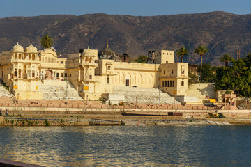 Sticker - Chandra Ghat at Pushkar lake in Rajasthan. India