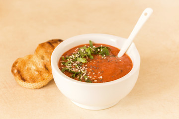 Wall Mural - Italian pureed tomato soup gazpacho. Healthy food