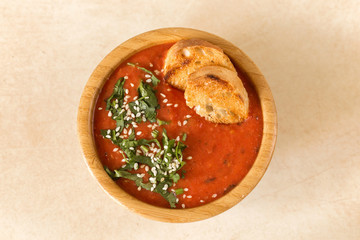 Wall Mural - Italian pureed tomato soup gazpacho. Healthy food