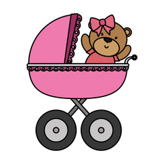 Wall Mural - little bear teddy in baby cart