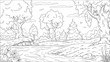 Coloring book landscape. Hand draw vector illustration with separate layers.