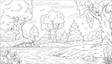 Fototapeta Las - Coloring book landscape. Hand draw vector illustration with separate layers.