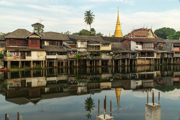 Scenic waterfront and old town building city landmark in Chanthaburi, Thailand.