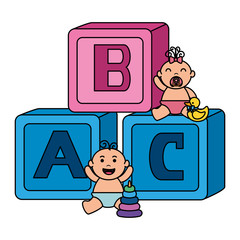 Sticker - alphabet blocks toys with little babies