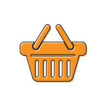 Orange Shopping Basket Icon Isolated On White Background. Vector Illustration