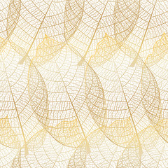  Seamless pattern with gold autumn leaves. Vector, 