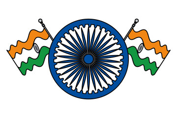 Poster - ashoka chakra indian with flags