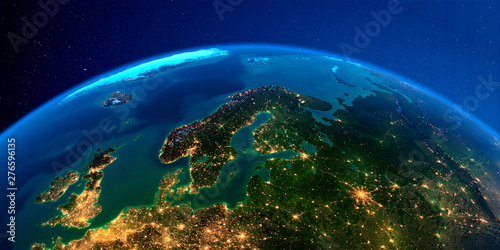 Cuadros en Lienzo Detailed Earth at night. Europe. Scandinavia