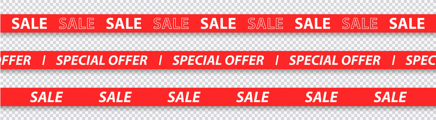 Wall Mural - big sale, discount, mega sale, special offer, red and yellow tapes isolated on transparent backgroun