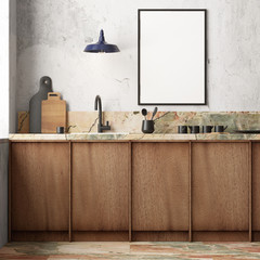 Wall Mural - mockup kitchen interior in loft style. 3d render  3d visualization 