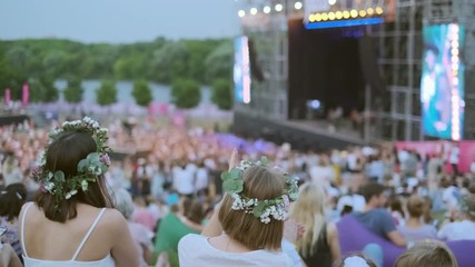 Wall Mural - Women are watching concert at open air music festival