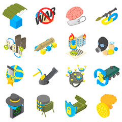 Poster - Digital war icons set. Isometric set of 16 digital war vector icons for web isolated on white background