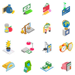 Poster - Monetary training icons set. Isometric set of 16 monetary training vector icons for web isolated on white background