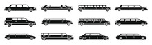 Modern limousine icons set. Simple set of modern limousine vector icons for web design on white background