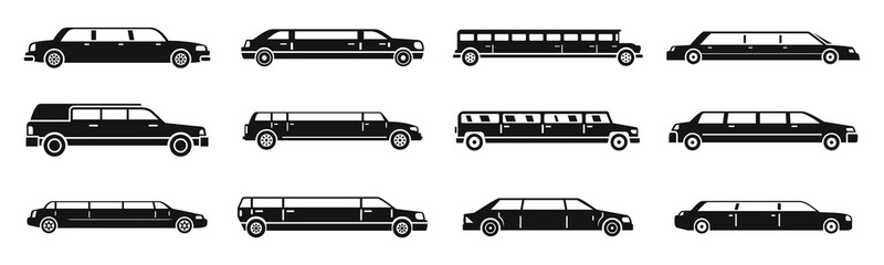 Sticker - Modern limousine icons set. Simple set of modern limousine vector icons for web design on white background