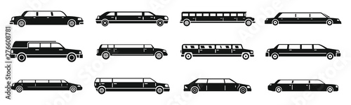 Modern limousine icons set Poster Mural XXL