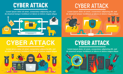 Poster - modern cyber attack banner set. flat illustration of modern cyber attack vector banner set for web d