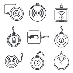 Poster - Wireless charging icons set. Outline set of wireless charging vector icons for web design isolated on white background