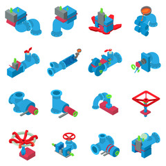 Poster - Pipeline icons set. Isometric set of 16 pipeline vector icons for web isolated on white background